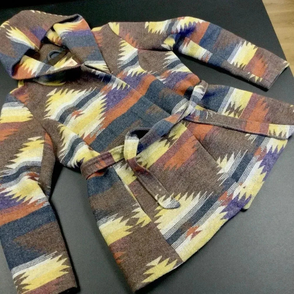 Mossimo Jackets & Blazers - Vintage Mossimo Womens Multicolor Western Aztec‎ Hooded Belted Jacket Medium